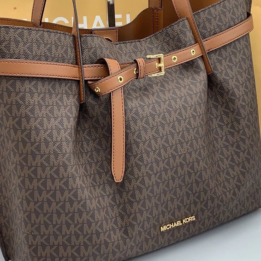 MICHAEL KORS Emilia Large Logo Tote Shoulder Bag COLOR BROWN NWT